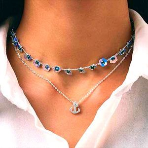 ʕ·ᴥ·ʔ Flower Choker Necklace Layered Short Chain Necklace